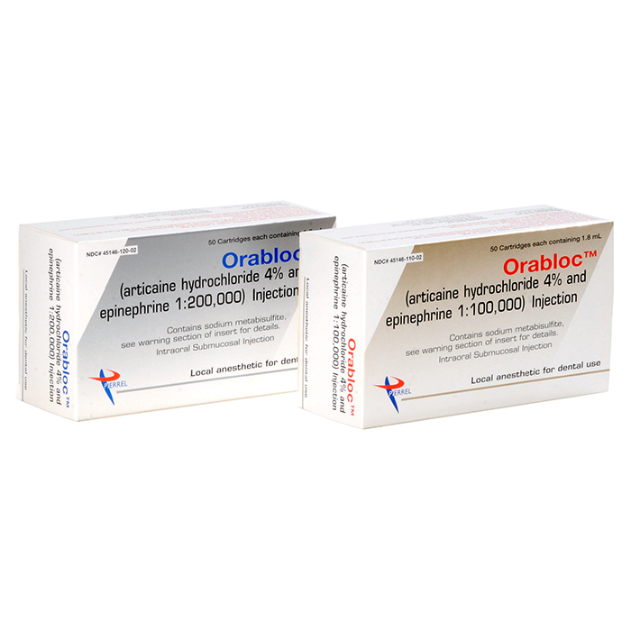 Orabloc Articaine HCl 4%, with Epinephrine, 1:100,000, 1.7 ml, Red, 50/Pk, 2101051 product image